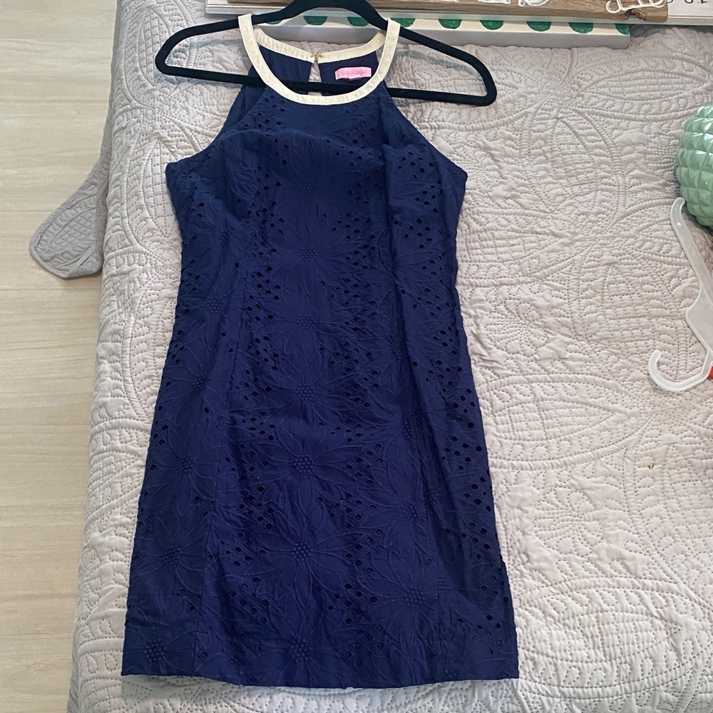 Lilly Pulitzer Navy Dress with Cream Trim